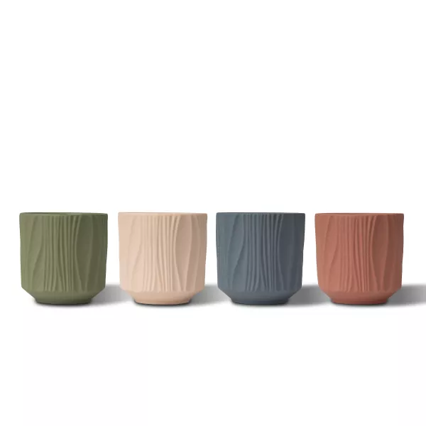 Neliväriset mattapintaiset pystykuvioiset keraamiset kynttilänjalat Neliväriset mattapintaiset pystykuvioiset keraamiset kynttilänjalat